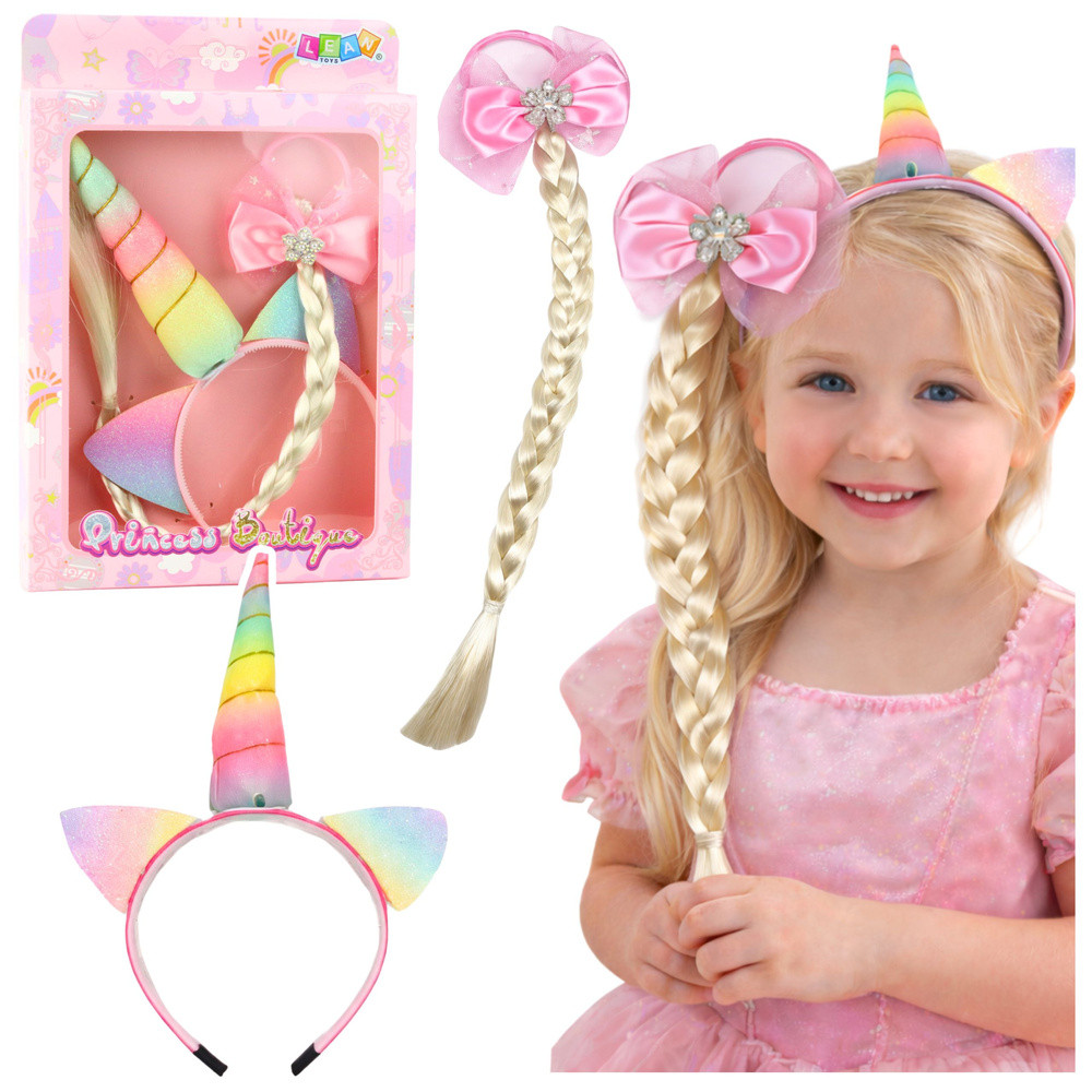 Set of Unicorn Headband with Braid and Pastel Bow