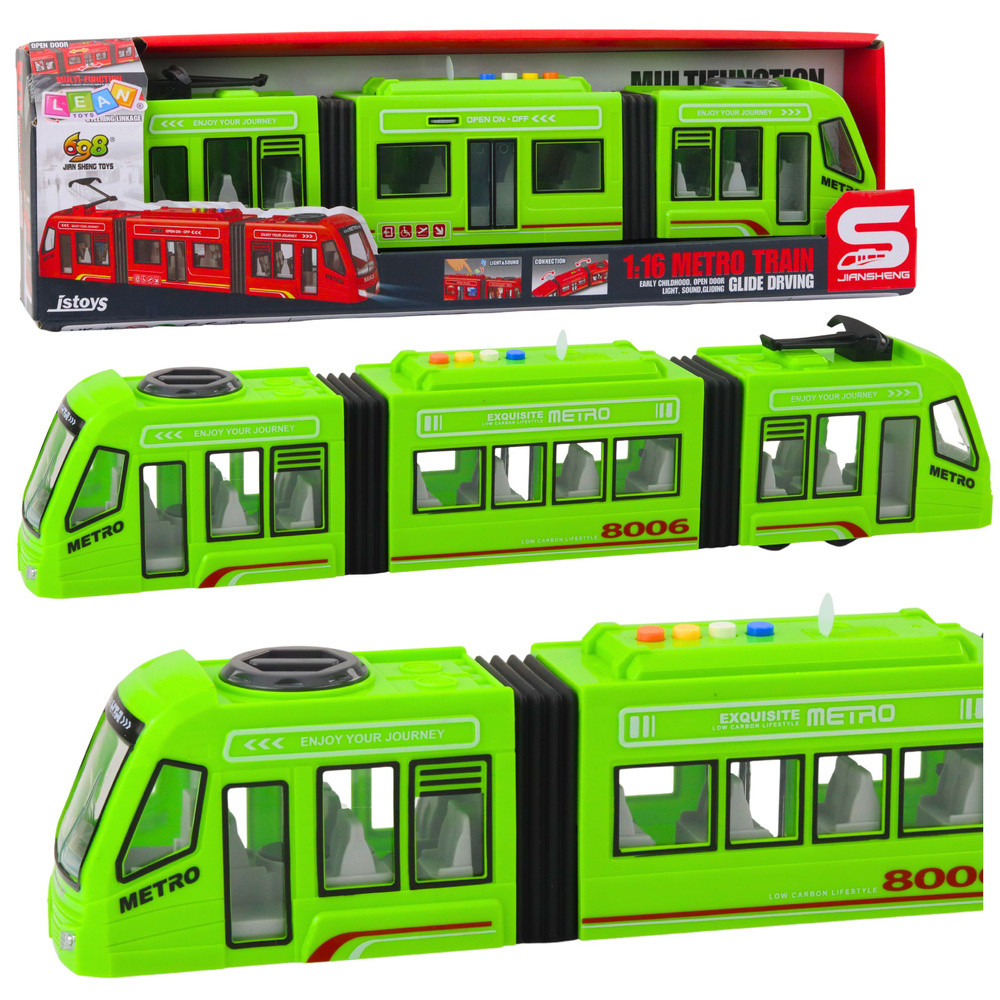 Csuklós városi metrószerelvény fénnyel és hanggal, 1:16, zöld