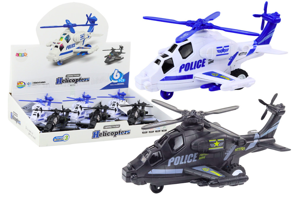 Lendkerekes rendőrségi helikopter fénnyel és hanggal