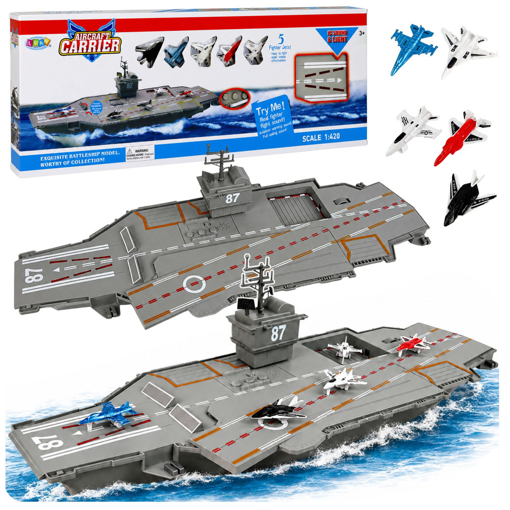 Set Ship Aircraft Carrier Military Jets Sounds Lights 5 pcs.