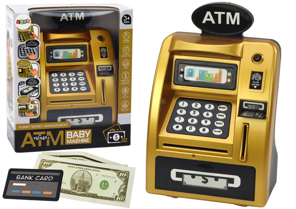 Bankautomata persely kártyával – arany és fekete