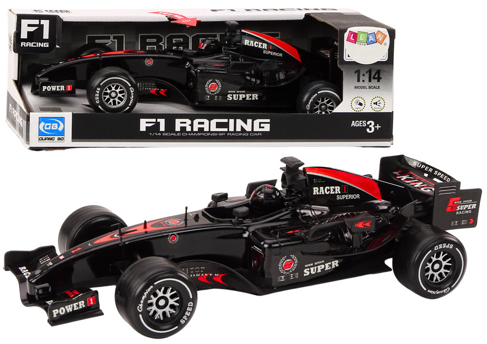 Fekete F1 versenyautó meghajtással, fénnyel és hanggal, 1:14