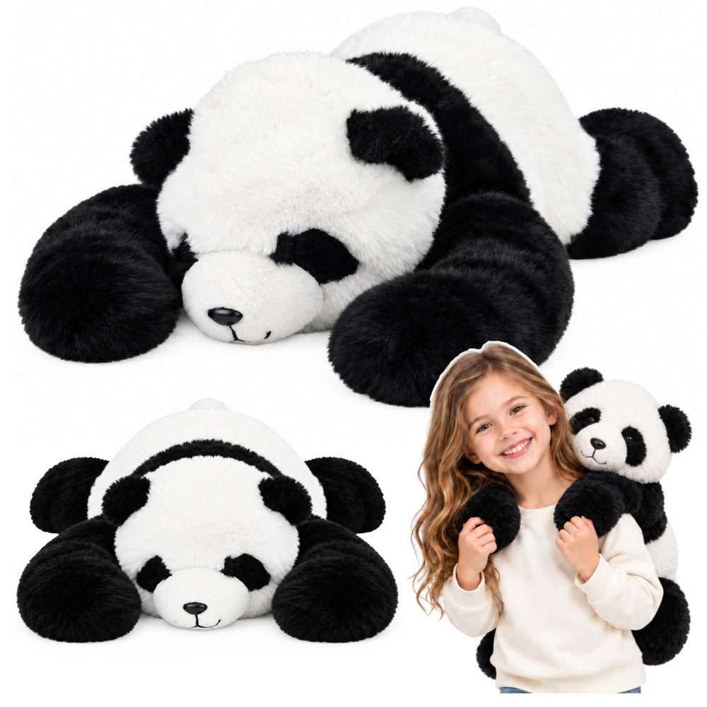 Fekete-fehér plüss panda hosszú karokkal, 60 cm