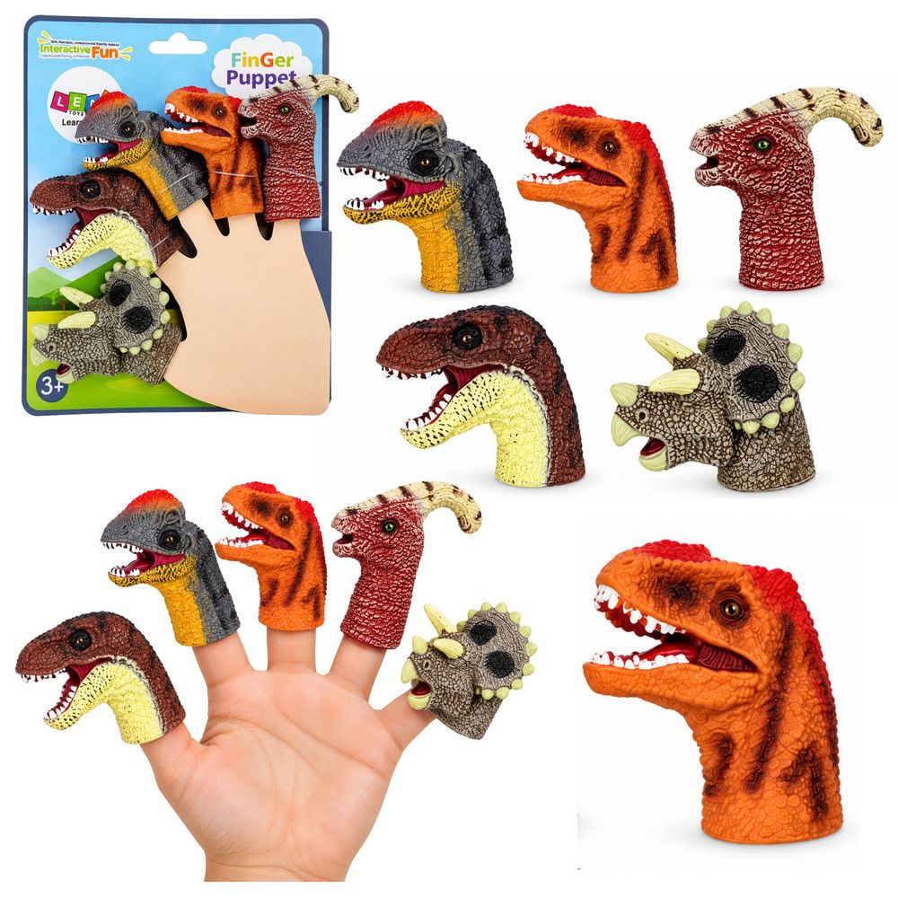 Dinoszauruszos gumi ujjbábkészlet, 5 darabos