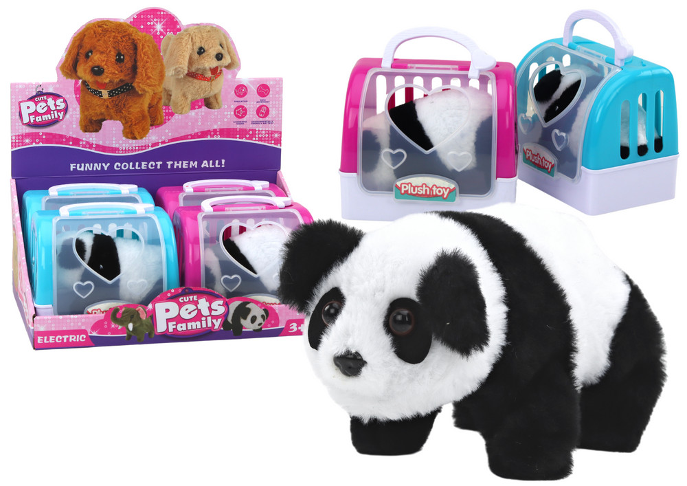 Interaktív plüss panda rózsaszín-kék hordozóban