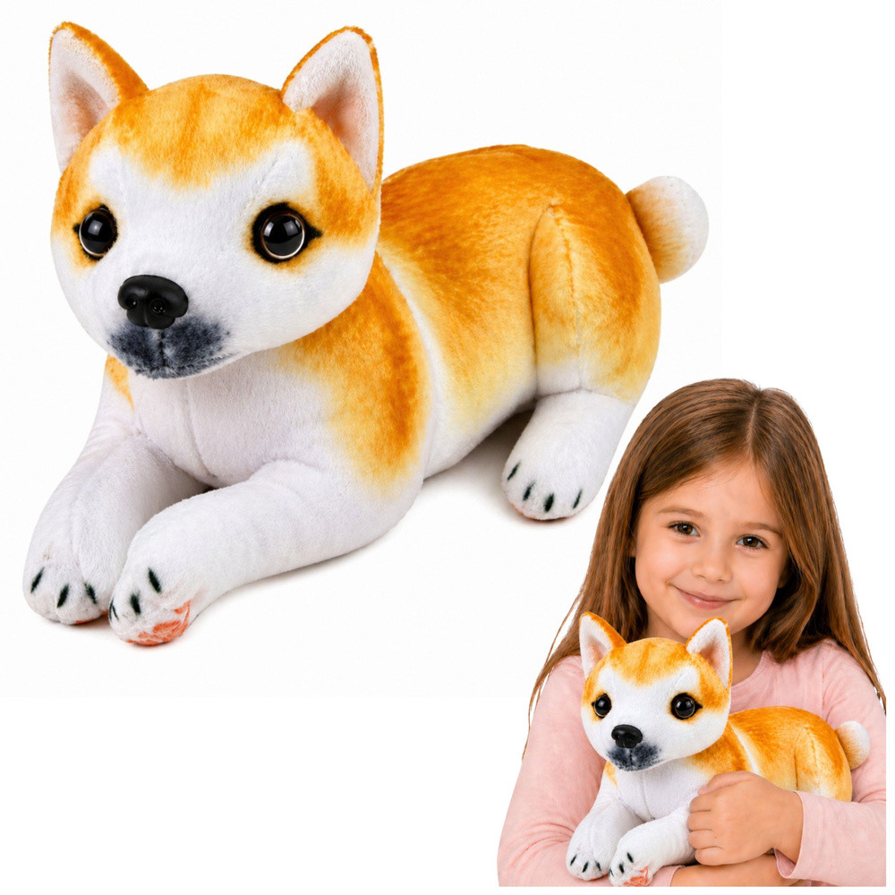 Fehér-narancssárga plüss shiba inu kutya, 25 cm