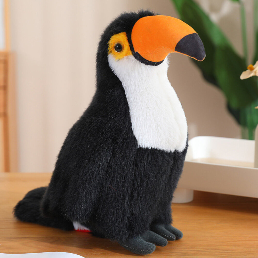Fekete-fehér plüss tukán, 20 cm