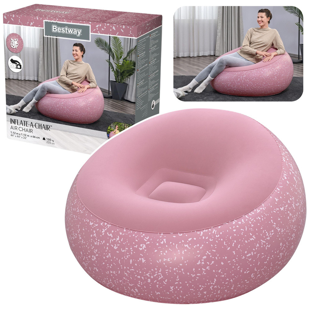 Bestway 75155 rózsaszín felfújható fotel, 112 × 112 × 66 cm