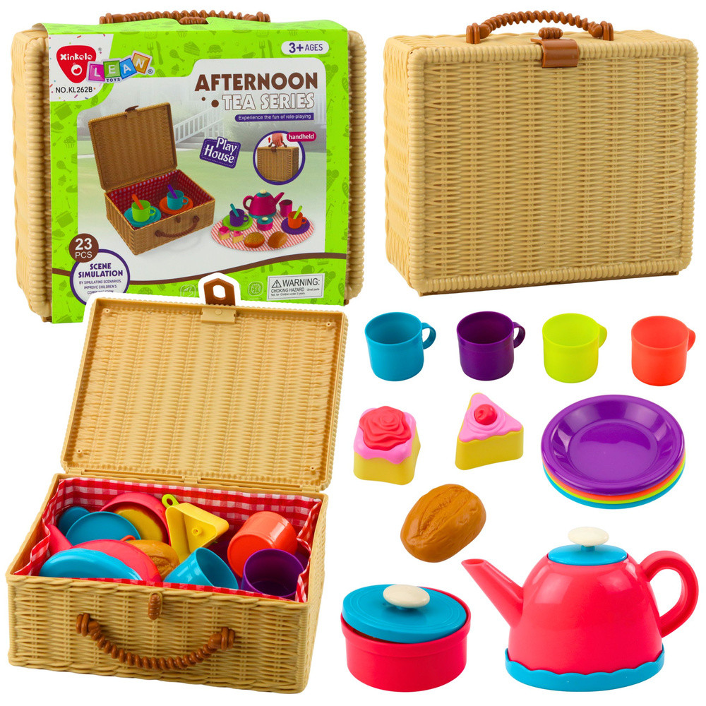 Tea Set in a Basket Cups Plates Sweets 23 pcs.
