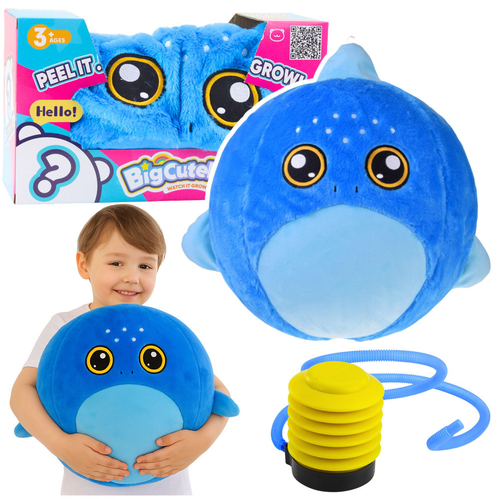 BigCutePet kék cápás plüss ugrálólabda pumpával – 50 cm