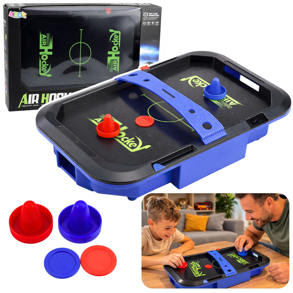 Air hockey asztali játék 2 koronggal, fekete-kék, 43 cm