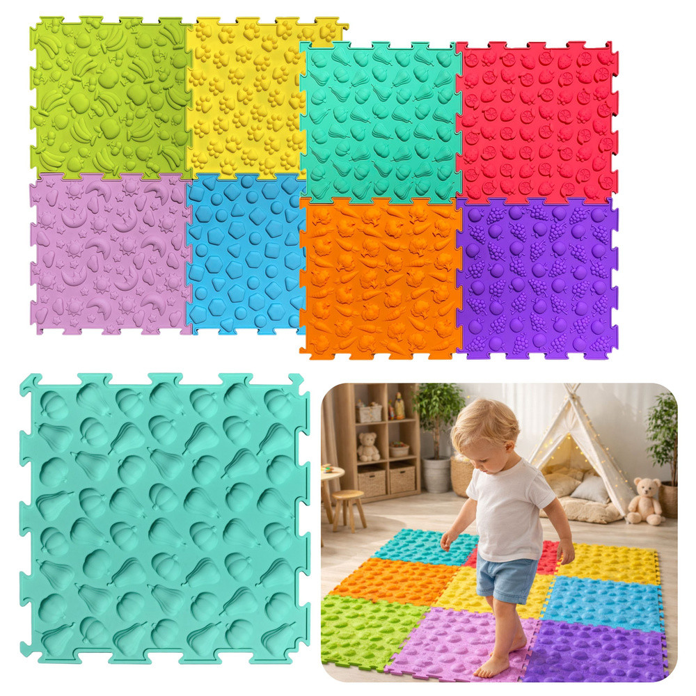 Szenzoros puzzlejárólapok változatos felülettel, 24,5 cm, 10 darab