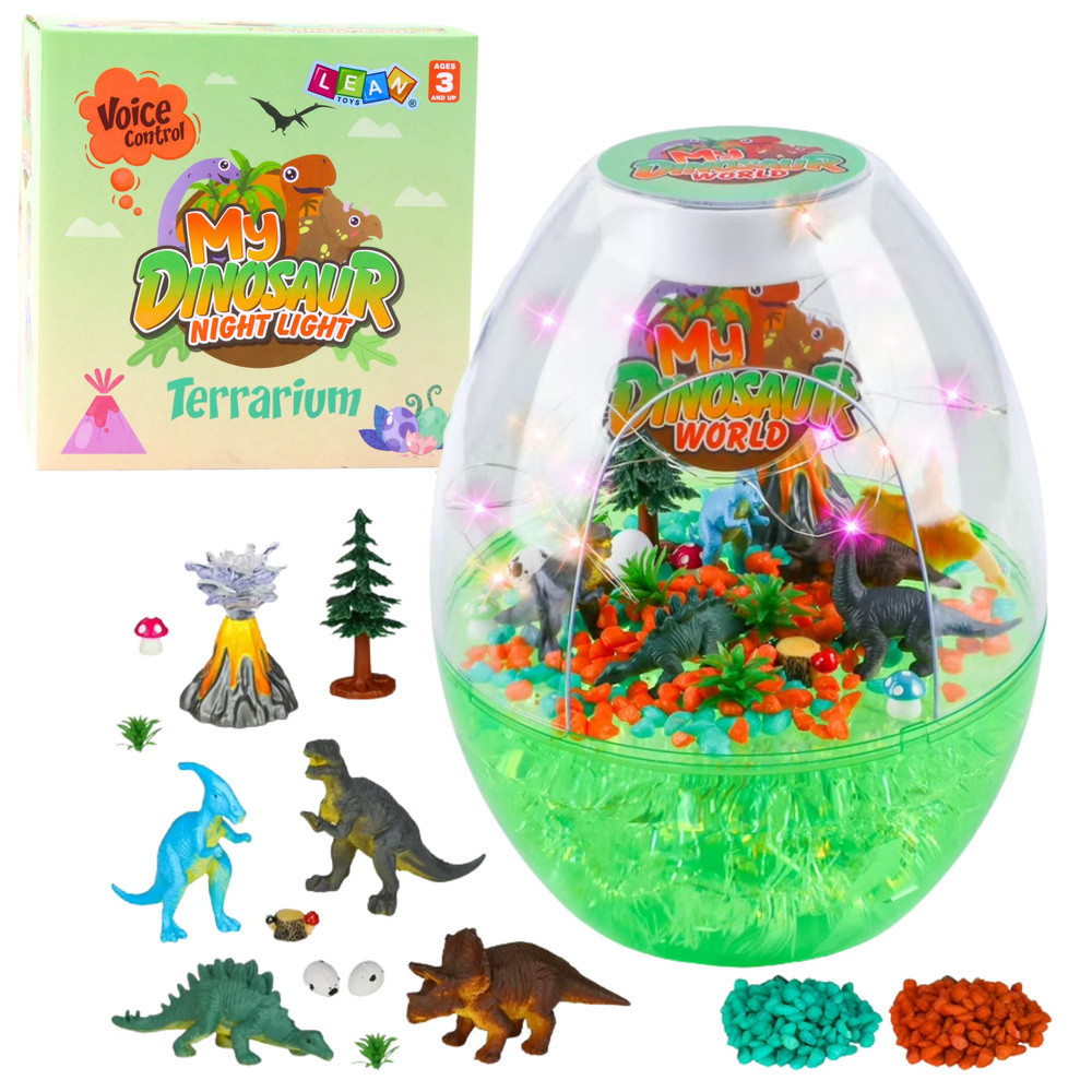 Dinoszauruszos terrárium éjjeli lámpa, taps- és érintésvezérlés