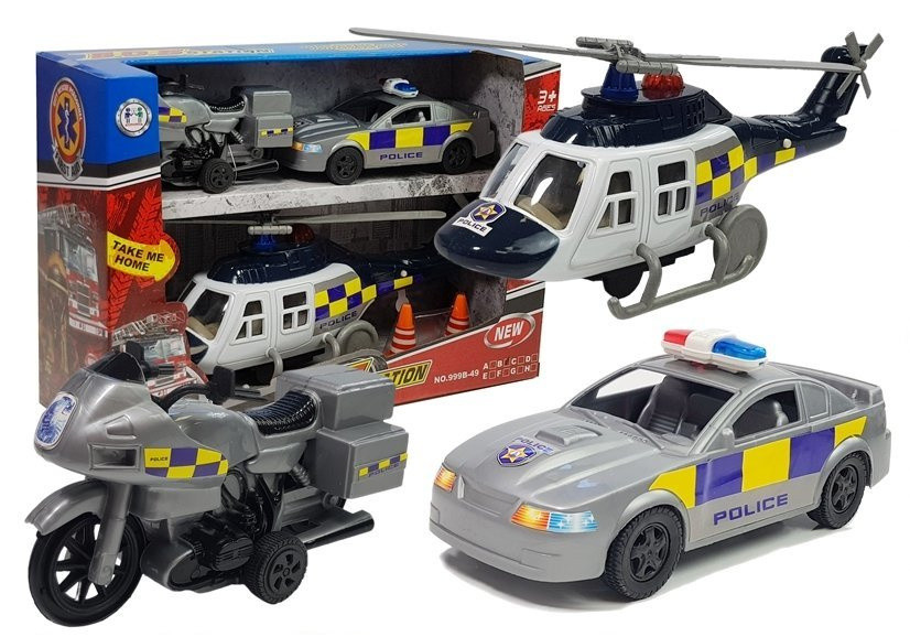 Rendőrségi járműszett helikopterrel, fénnyel és hanggal