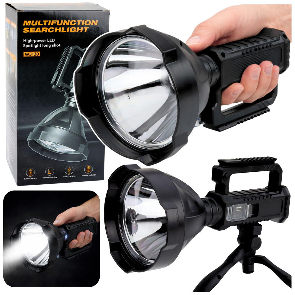 W5120 LED keresőlámpa állvánnyal és powerbankkal, 31 cm