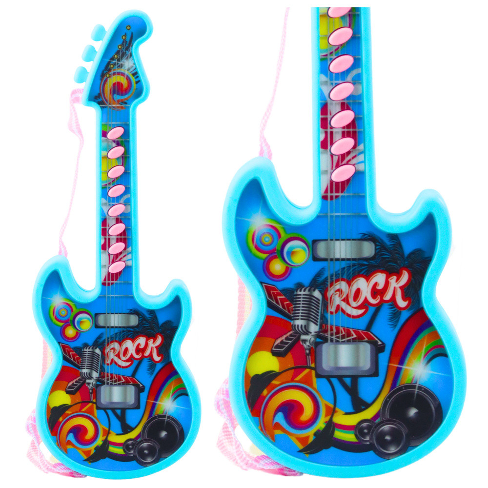 Dallamokat játszó játék gitár vállpánttal, kék, 29 cm