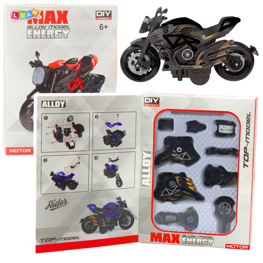 Összeszerelhető fém motormodell, 1:14 – fekete, arany részletekkel