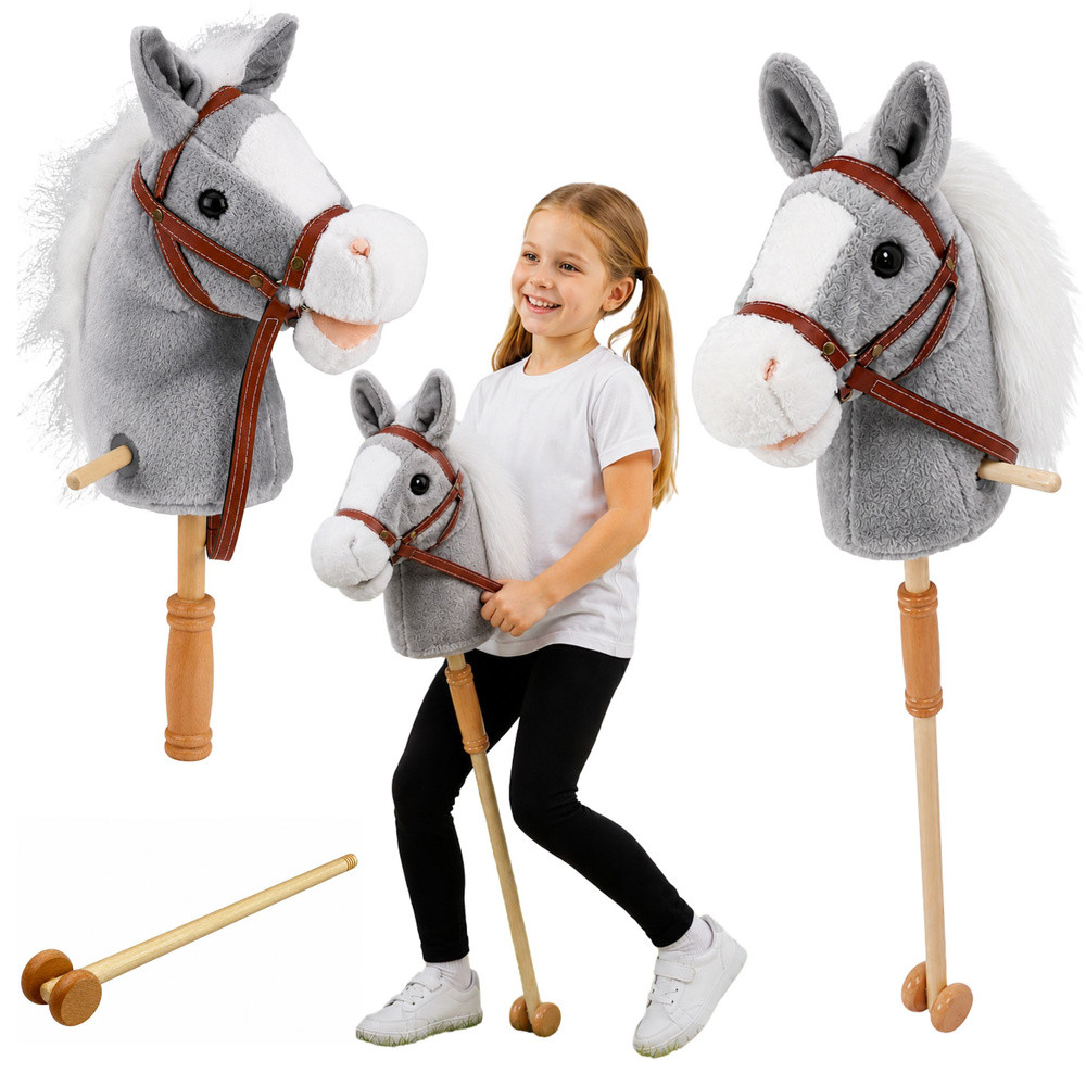 Szürke Hobby Horse botparipa hanggal és kerekekkel, 100 cm
