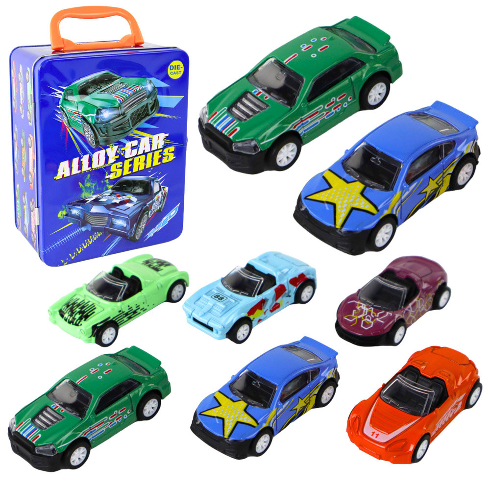 6 darabos játékautó-készlet fém tárolóbőröndben, 1:64
