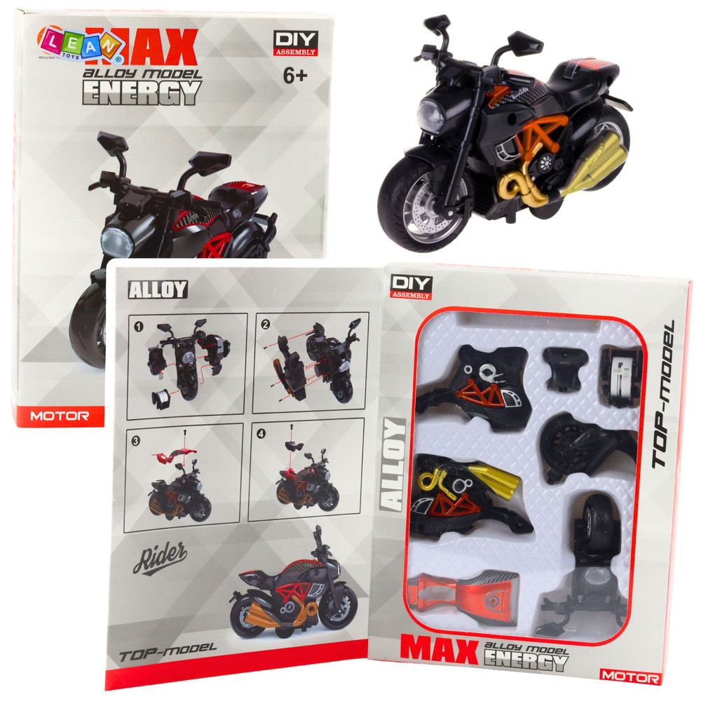 Összeszerelhető fém motormodell, 1:14 – fekete-narancssárga