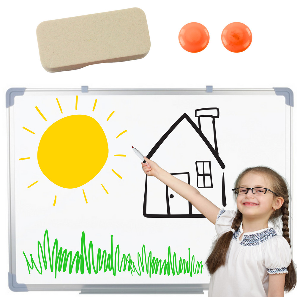 Mágneses fehértábla törlővel és 2 mágnessel – 45 × 60 cm