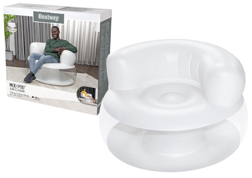 Bestway 75138 fehér felfújható fotel, 112 × 112 × 70 cm