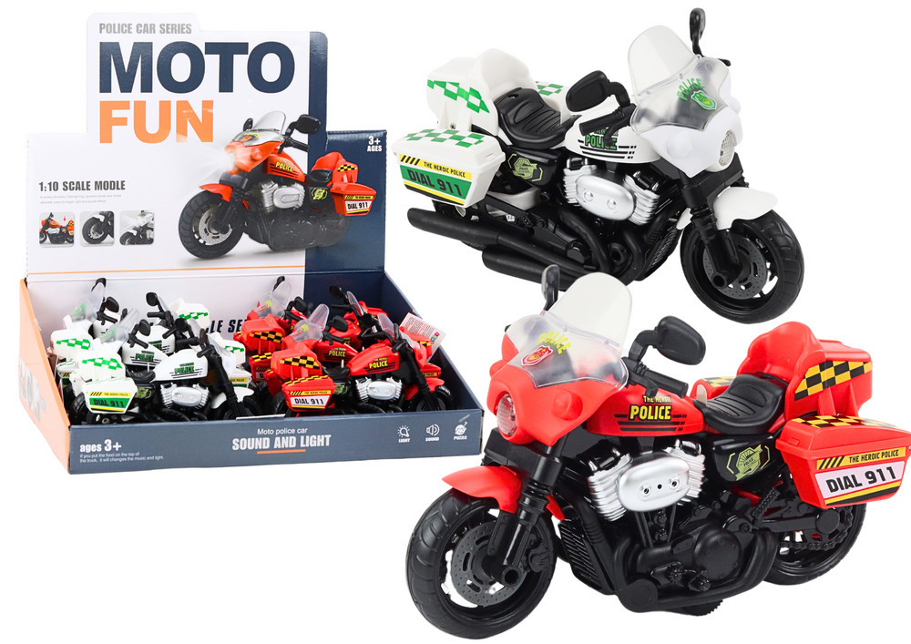 Rendőrmotor fénnyel és hanggal, 1:10 – fehér vagy piros, vegyes szín