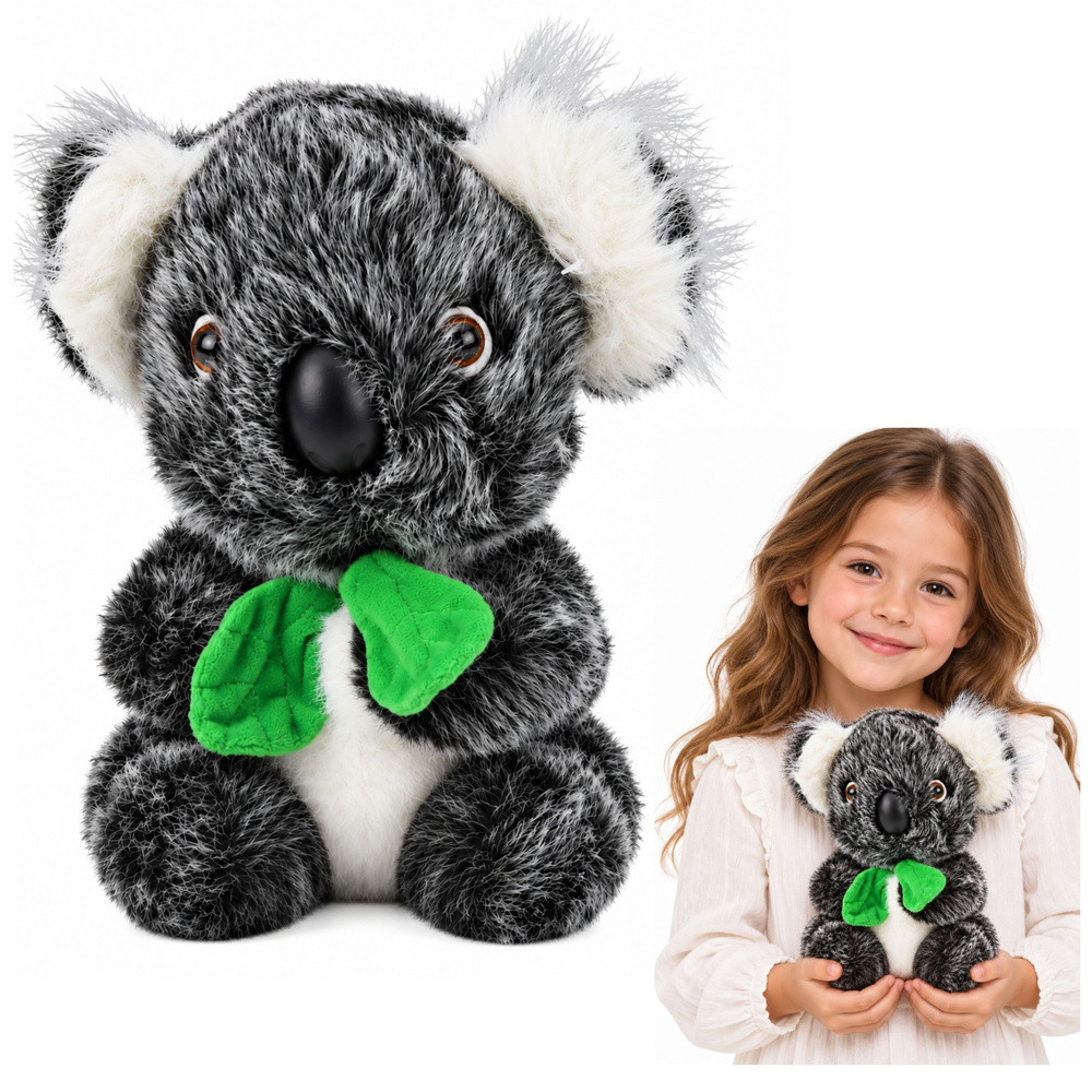 Szürke plüsskoala zöld sállal, 22 cm