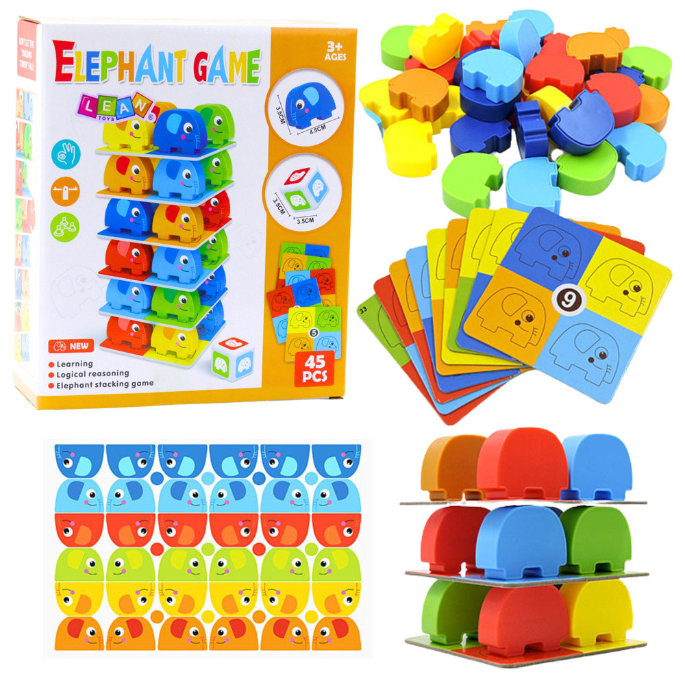 Elefánttorony fa ügyességi és építőjáték