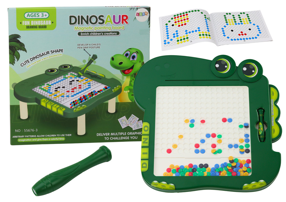 Zöld dinoszauruszos mágneses gyöngyös rajztábla