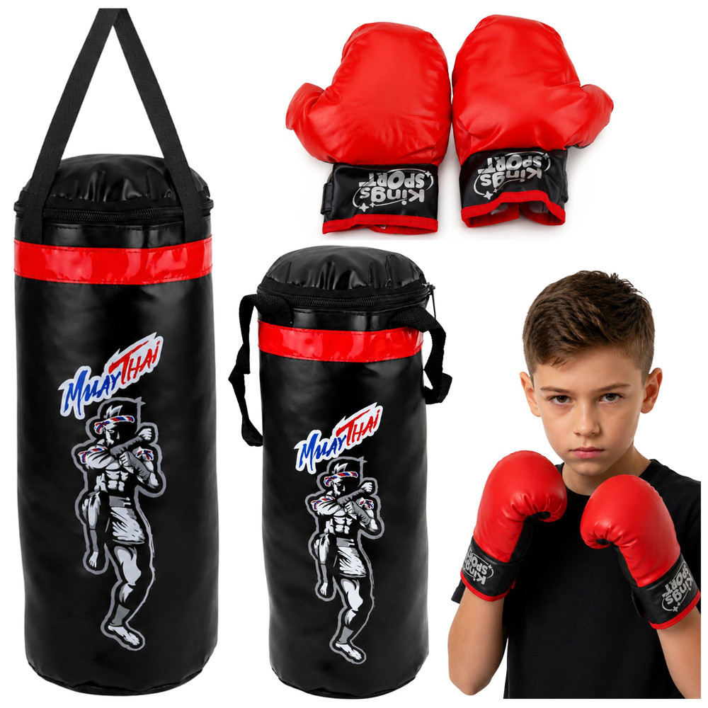 MUAY THAI gyermek bokszzsák kesztyűkkel, M, 55 × 17 cm