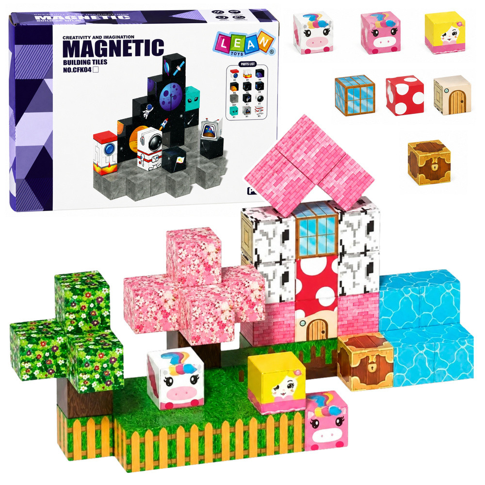 Unikornisos mágneses építőkockák, 3D pixelkockák, 50 darab