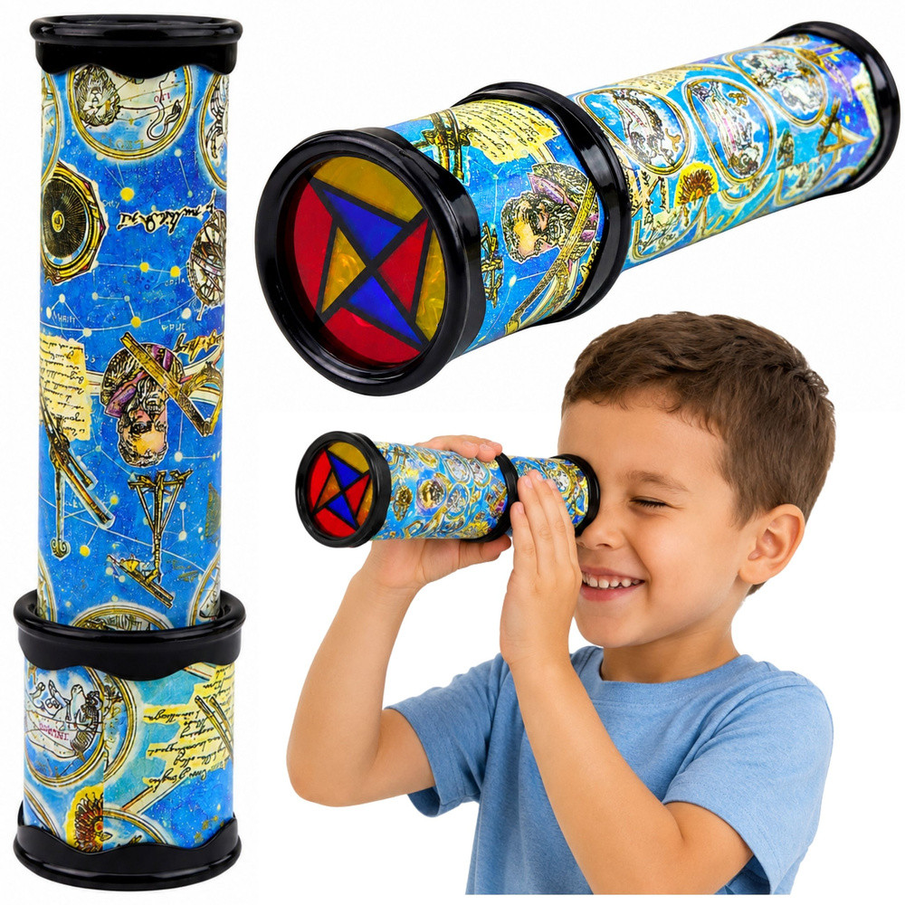 Kék forgatható kaleidoszkóp színes mintákkal, 21 cm