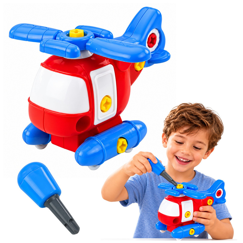 Szétszerelhető helikopter csavarhúzóval és csavarkulccsal
