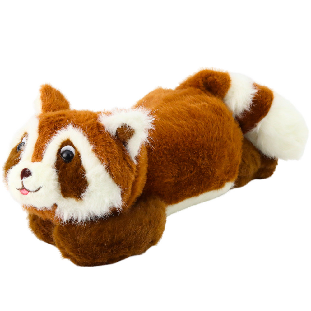 Fekvő vörösesbarna plüss mosómedve, 30 cm