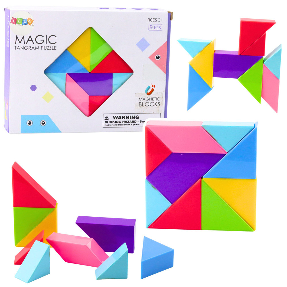 Mágneses Tangram kirakó mosolygós matricákkal – 9 darab