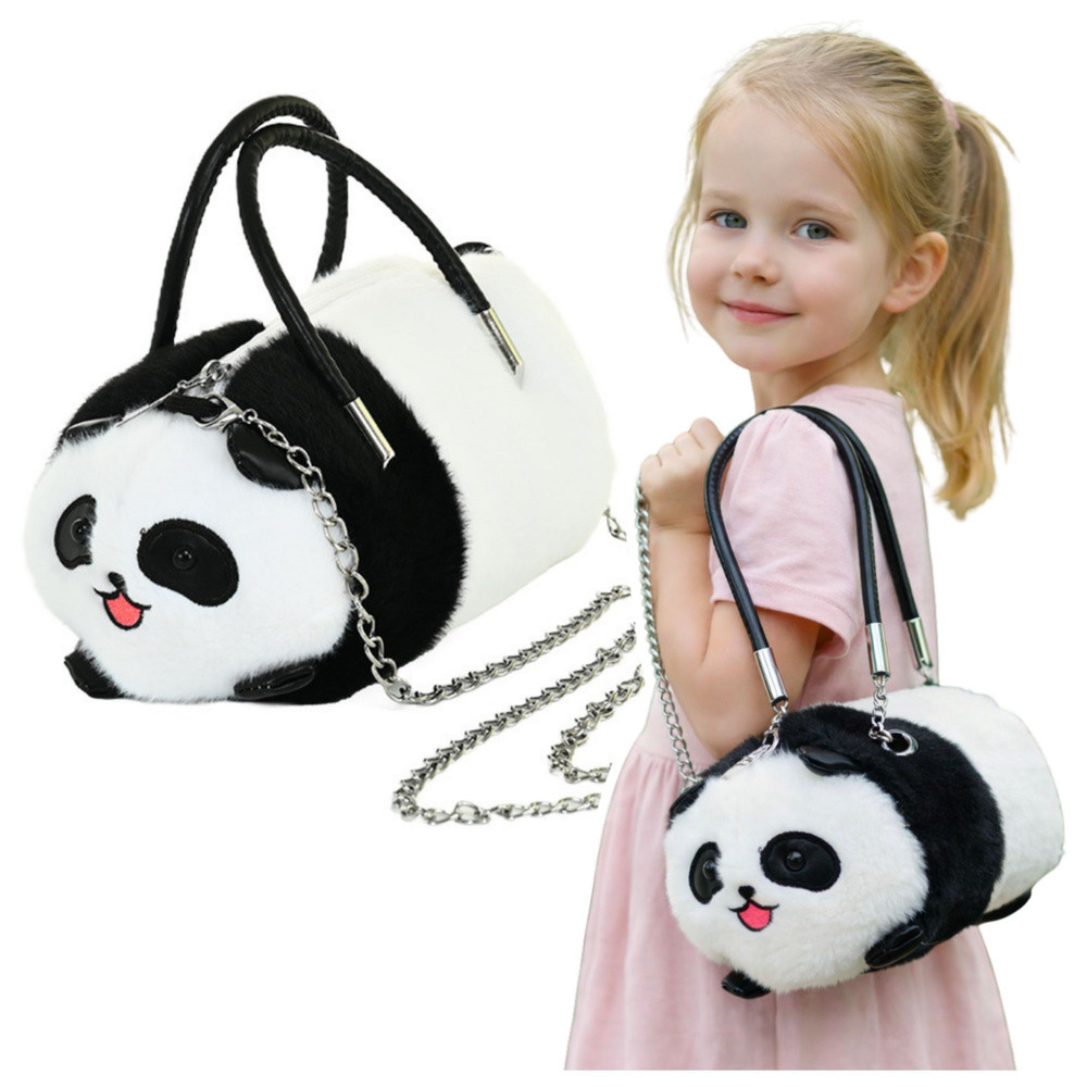 Pandás plüsstáska fogantyúval és láncos vállpánttal, 20 cm