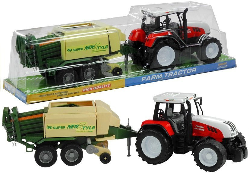 Nagy játék traktor bálázó pótkocsival – 65 cm