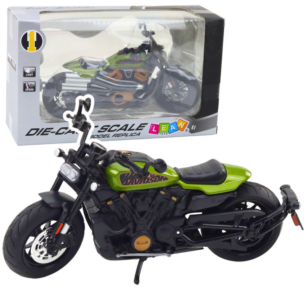 Chopper motormodell fénnyel és hanggal, 1:12 – fekete-zöld