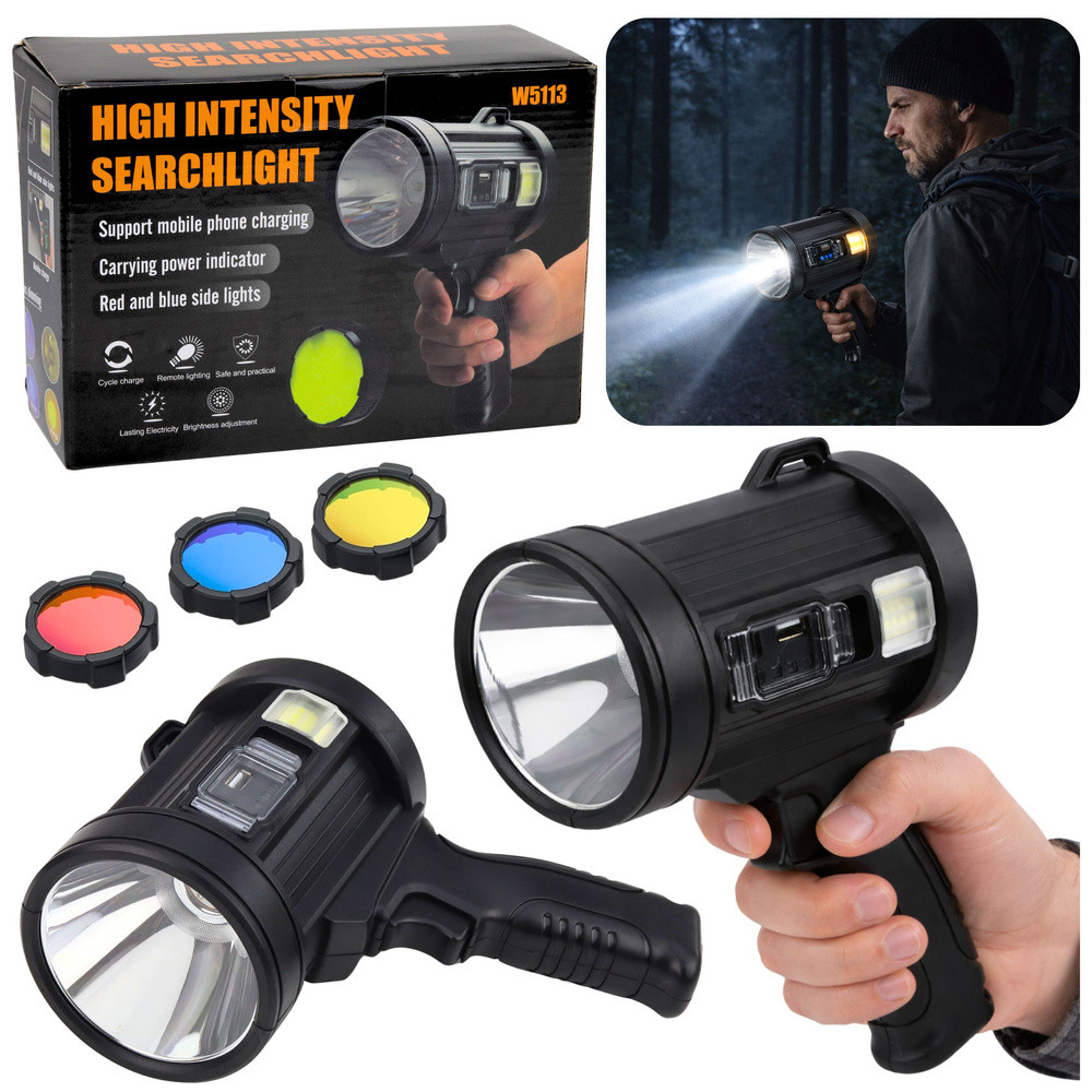 Napelemes LED keresőlámpa, 800 lm, powerbank, 6 mód