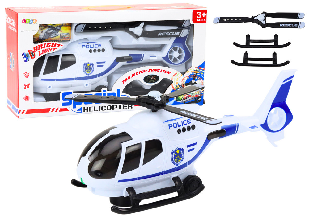 Guruló rendőrségi helikopter világító rotorral