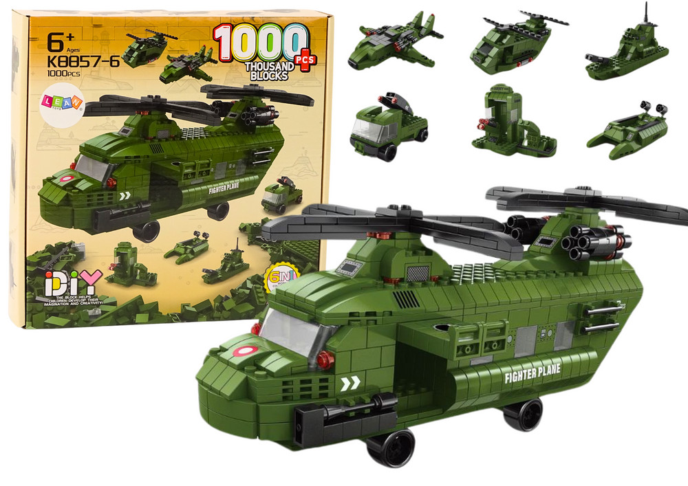 Katonai helikopter építőkészlet – zöld, 1000 darab