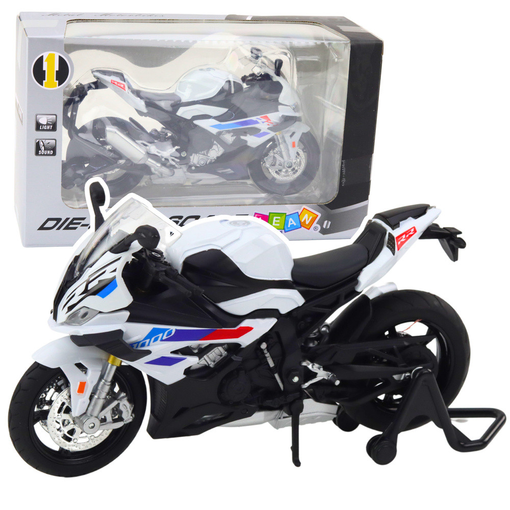 Sports Motorcycle Metal Lights Sounds White S1000 1:12