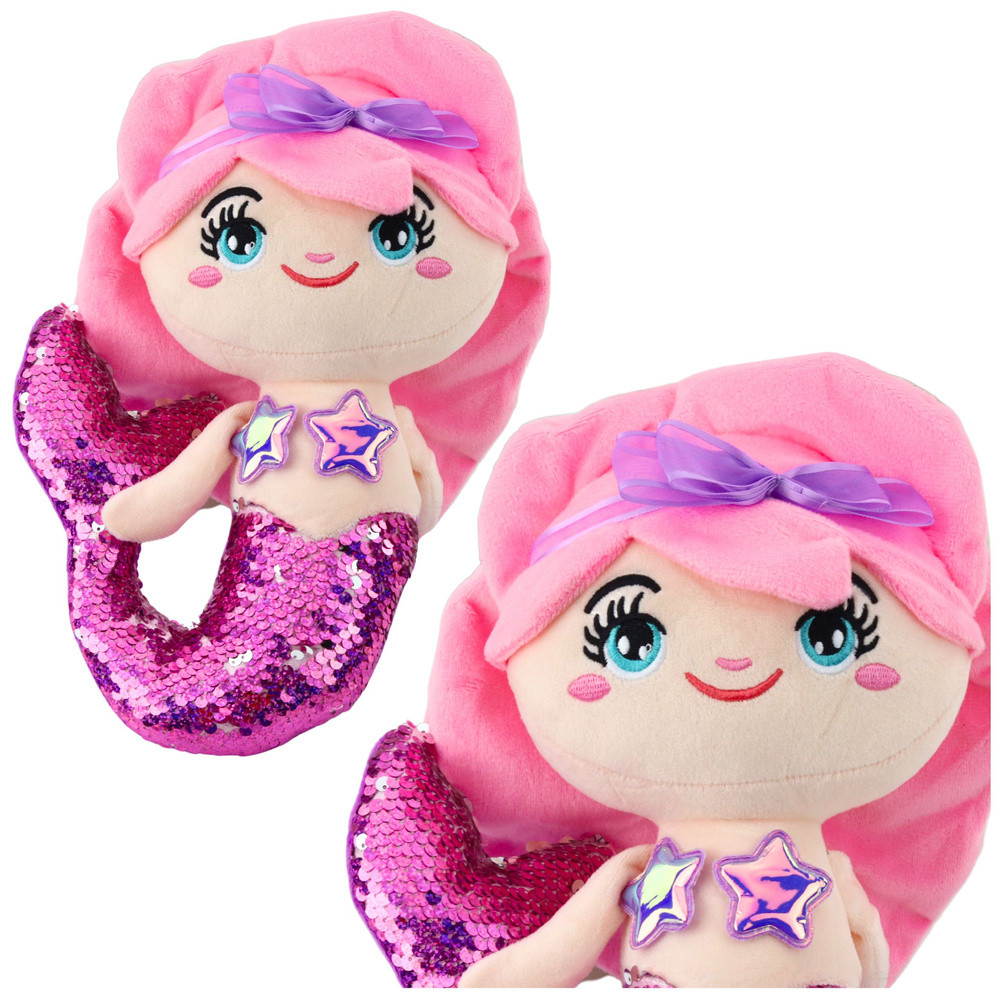 Flitteres farkú plüss sellő, lila-ezüst, 28 cm