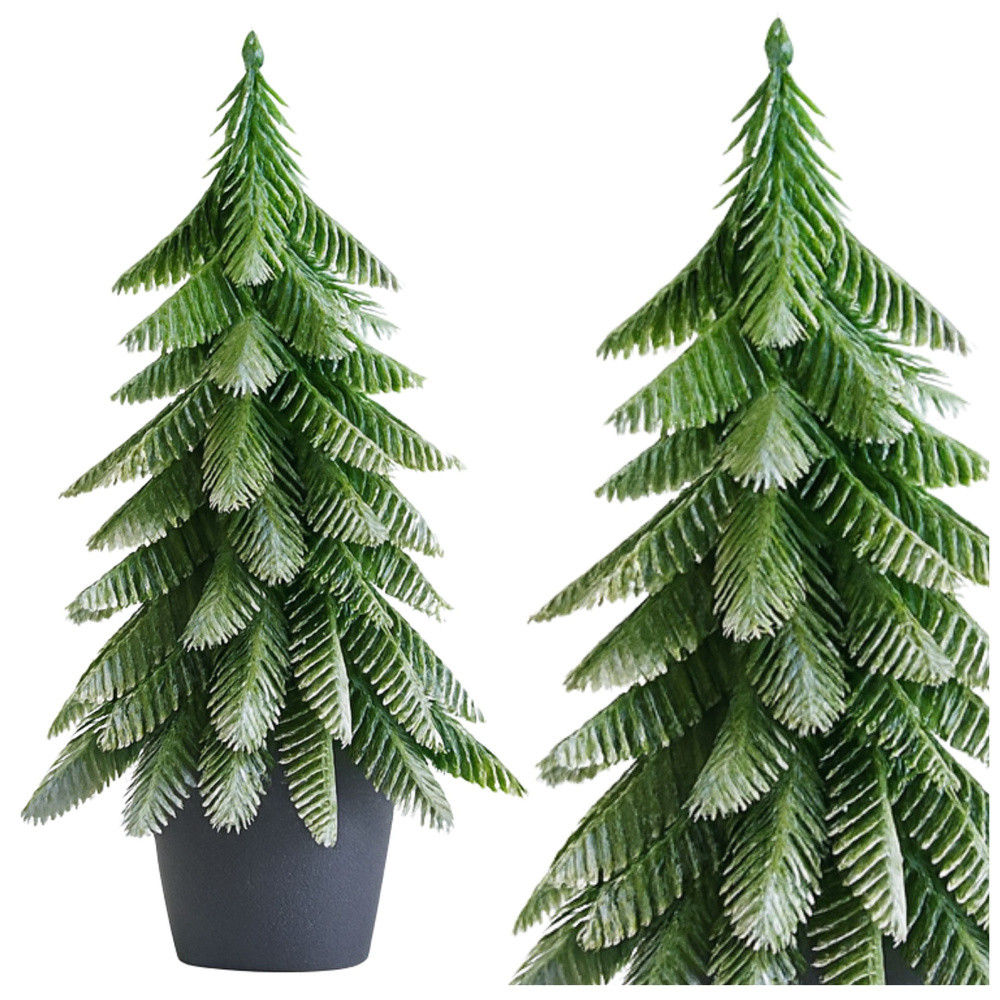 Cserepes műfenyő ezüstös díszítéssel – 32 × 12 cm