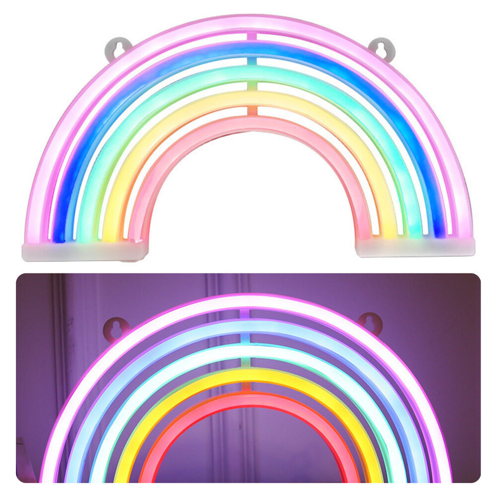 Szivárvány alakú LED-neonlámpa USB- és elemes táplálással