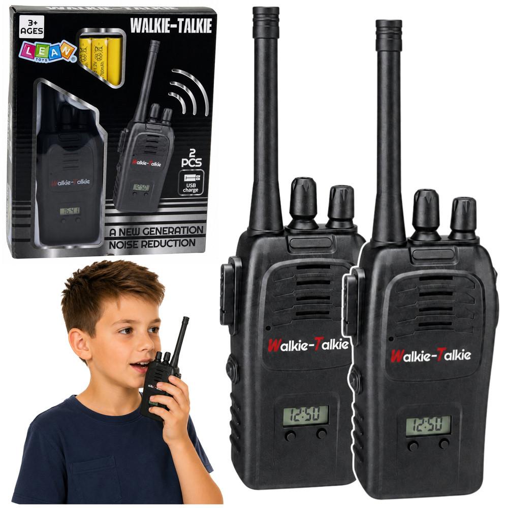 Fekete walkie-talkie pár zajcsökkentéssel és órás kijelzővel