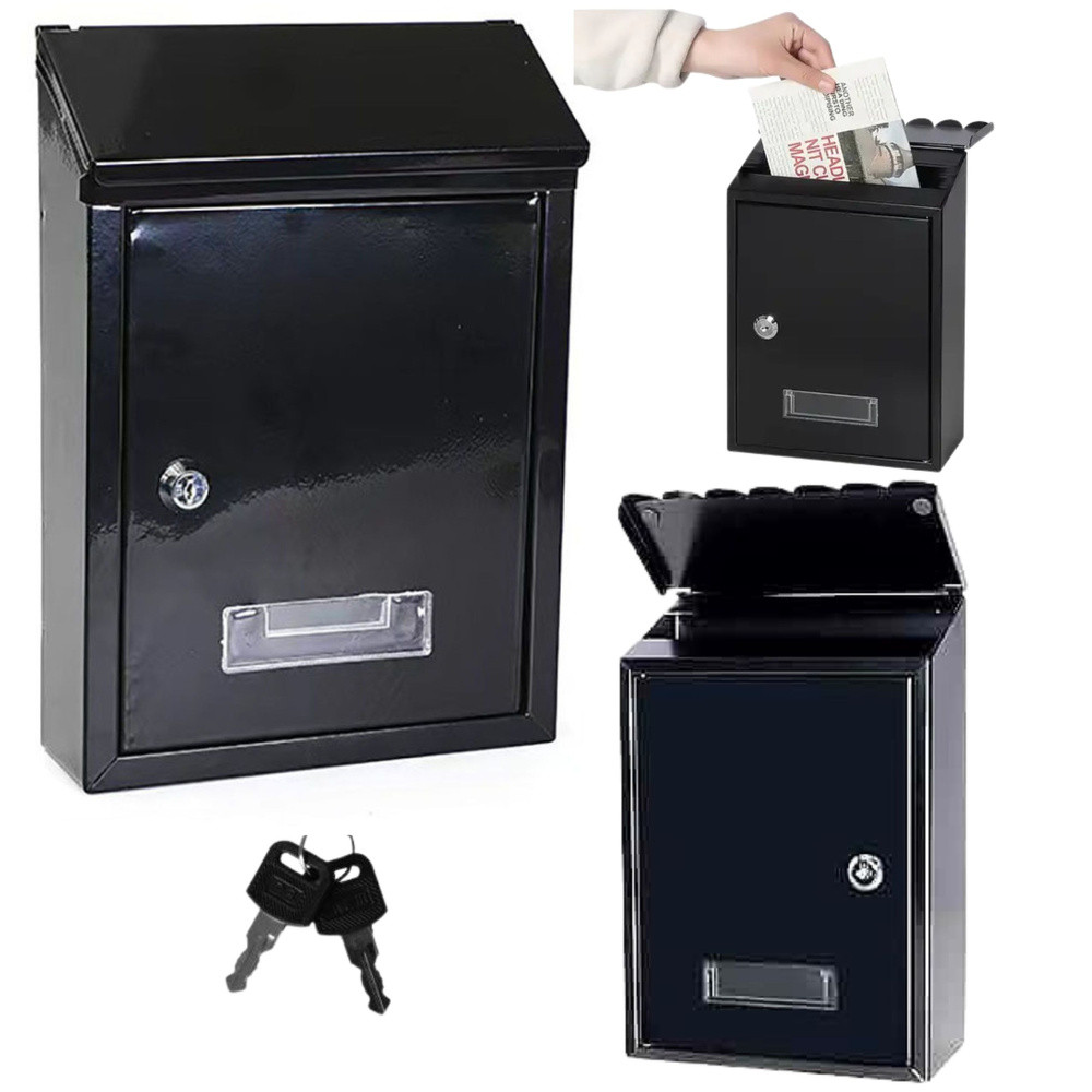 Kompakt fekete postaláda címablakkal – 26,5 × 18,5 × 6,5 cm