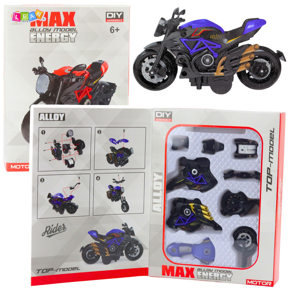 Összeszerelhető fém motormodell, 1:14 – fekete-kék