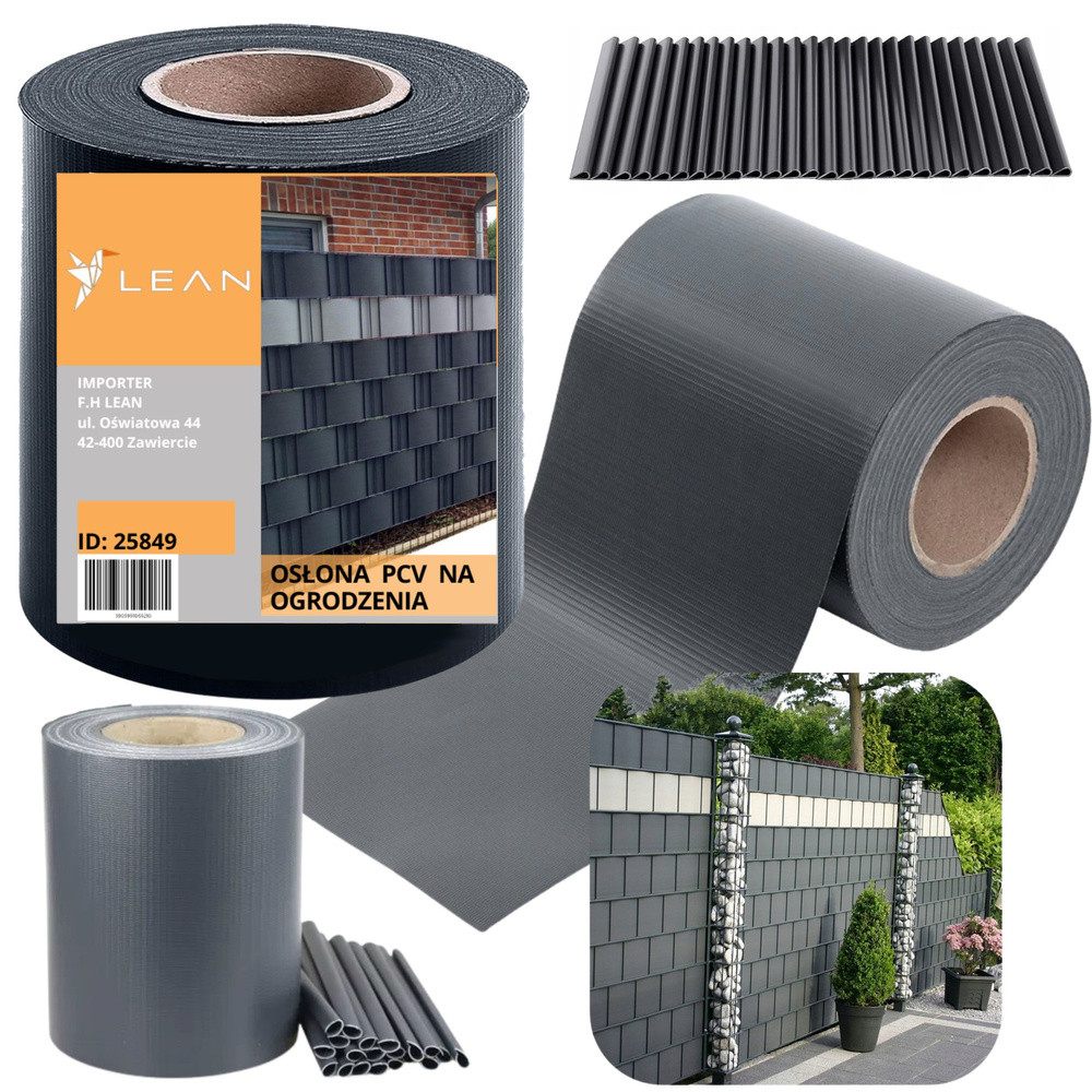 UV-álló kerítés-belátásgátló szalag 20 kapoccsal, 450 g/m², 19 cm x 35 m – grafitszürke